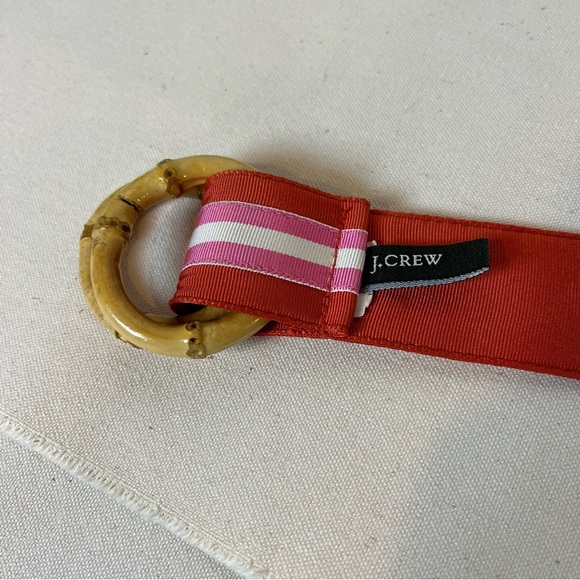 J Crew Striped Red and Pink Belt with Faux Bamboo Buckle - Picture 3 of 4